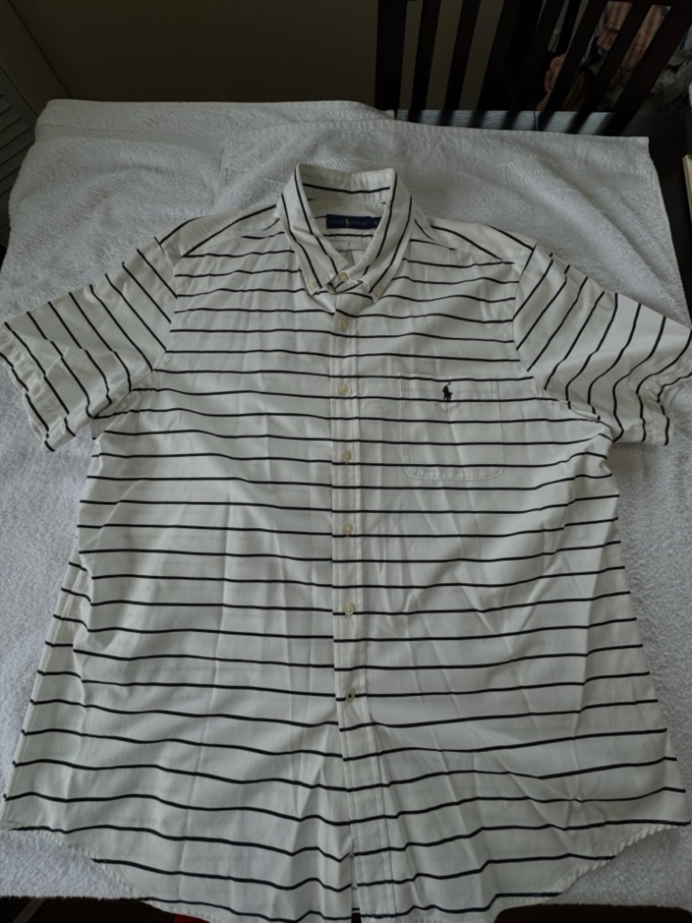 Ralph Lauren Short Sleeve Button Up Shirt, White Striped, Men’s Size XXL